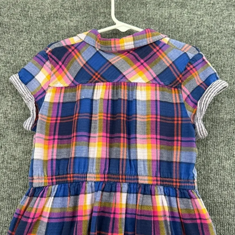 Cat & Jack Girls Plaid Shirt Dress Size 6 Multicolor Gauzy Double Weave Cotton